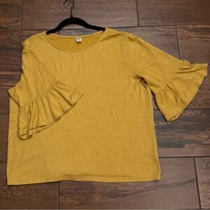 Women's Mustard Yellow Bell Sleeve Top- LARGE